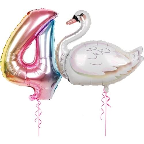 Big White Elegant swan Aluminum Balloon 32Inch Pink Number Hawaiian Theme Summer Party Birthday Sweet Decor Baby Shower Supplies