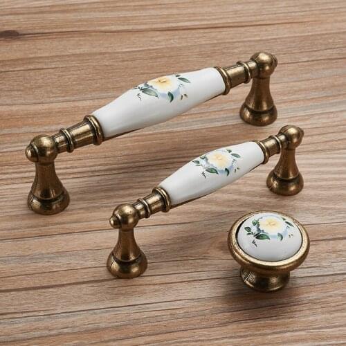 High-Top Zinc Alloy Kitchen Furniture White Handle Cupboard Bookcase Ceramic Hardware Knob Drawer Cabinet Wardrobe Pull 96/128mm