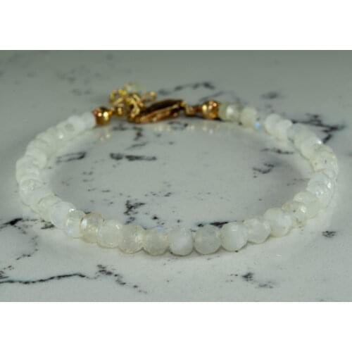 Tiny Moonstone Bracelet, White Gemstone Bead, 14K Gold Filled Jewelry for Women Hand Made in TURKEY