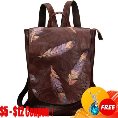 CGA Retro First Layer Cow Leather Backpack Women Bag Luxury Shoulder Cross Body Big Embossing Large Lady Handbags For Women