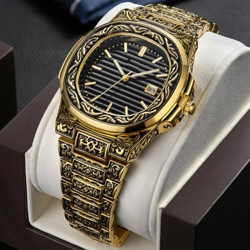 Fashion quartz Man watch men Brand luxury Retro golden stainless steel watches men gold mens watch female reloj hombre