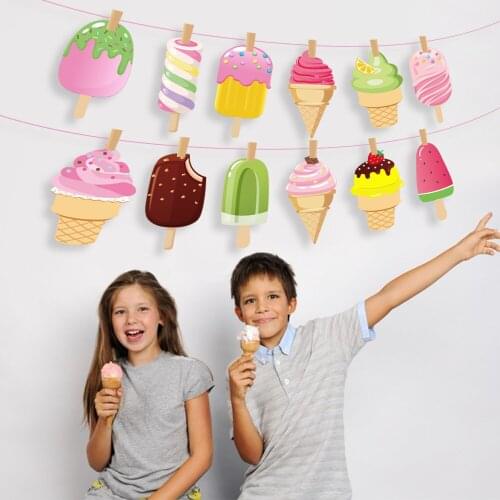 Baby Shower Sweet Cone Popsicle Wall Hanging Bunting DIY Party Decoration Ice Cream Happy Birthday Party Banners Kid Party Favor