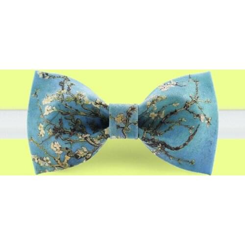 Free shipping new fashion mens male dress suit bow tie wedding printed Headdress Personality apricot of Van Gogh bridgegroom