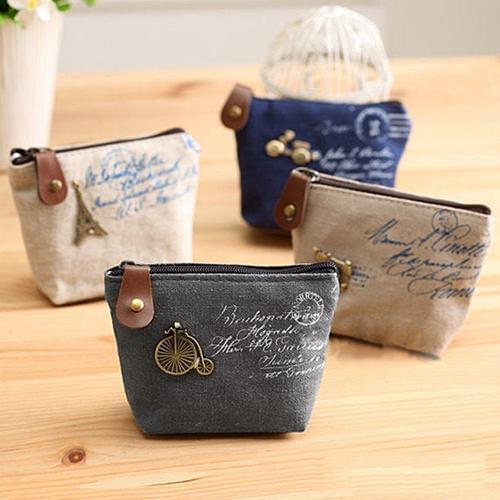 Classic Retro Canvas Coin Purses Zipper Small Wallet Change Pouch Key Card Holder Clutch Handbag Dropshipping Eiffel Tower Style