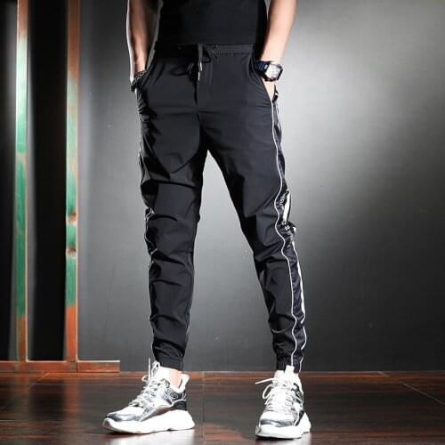 Summer Thin White Side Stripe Pants Mens Fashion Slim Fit Sports Joggers Trousers