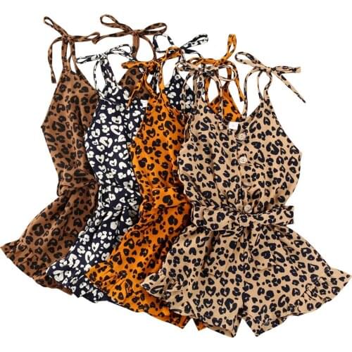 Citgeett Summer 1-6Y Kid Baby Girls Leopard Rompers Sleeveless Button Playsuit Strap Jumpsuits Fashion Outfits