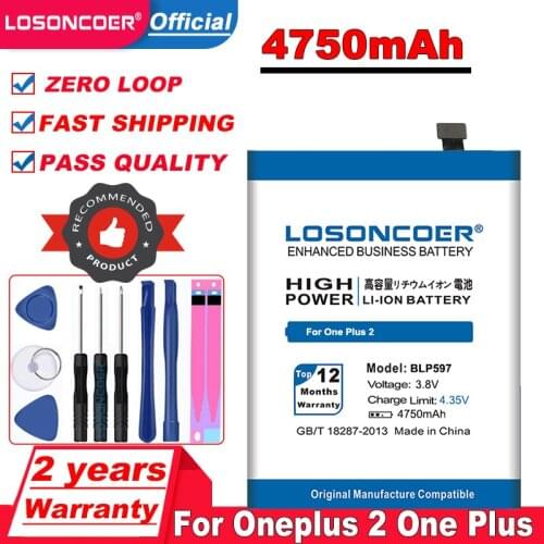 LOSONCOER 4750mAh Large Capacity Li-ion BLP597 For Oneplus 2 One Plus Two Battery