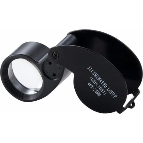 40x 25mm Jewelers Eyes Optical Glass Loupe Magnifier Magnifying LED Light Mini Lupa Plastic Handheld Lens Loep Opvouwbaar