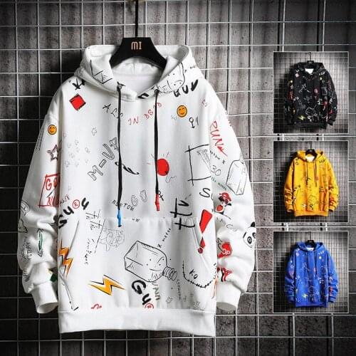 Youth Fashion Pullover college style Lightweight outwear cartoon all over print Hooded Fleece Mens Oversized Hip Hop Sweatshirt