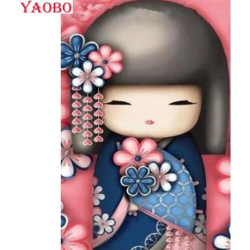 With Kimono Girl Japanese cartoon mosaic full square round drill 5d diy diamond embroidery diamonds painting rhinestone pictures