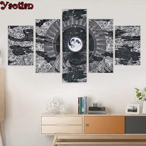 5 Piece Diamond Mosaic Black White Abstract landscape DIY Square Round Diamond Painting full embroidery Rhinestone cross stitch
