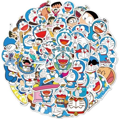 50 pcs Japanese Anime Stickers Doraemon Nobita Nobi Shizuka Cartoon Stickers Scrapbook Planner Laptop Luggage Phone Car Sticker