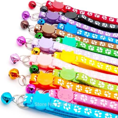 24pcs Pet dog Paw Collar-Cute New small pets Accessories Wholesale Kitty Collars with safety Cat Designed Buckle Colorful Bells