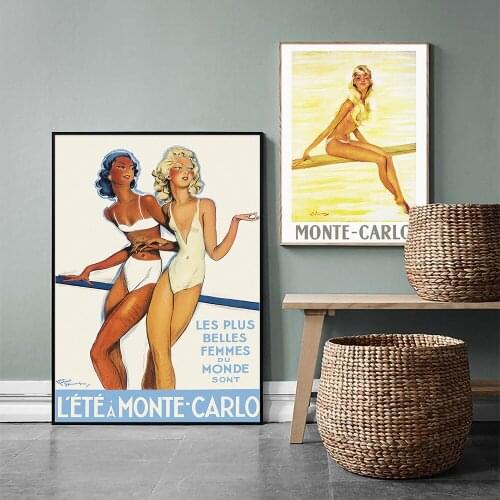 Nordic Modern Young Woamn In Monte-Carlo Posters And Prints Abstract Bikini Girl Canvas Painting Wall Art Picture Bedroom Decor