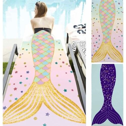 Rectangle Mermaid Tail Printing Beach Towel Summer Outdoor Sport Sunbathing Towel Swimming Yoga Picnic Blanket