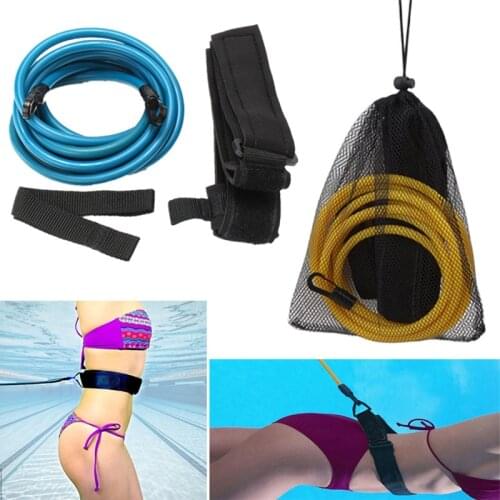 Adjustable Swim Training Resistance Belt Adult Kids Swimming Bungee Exerciser Leash Mesh Pocket Safety Swimming Pool Accessories