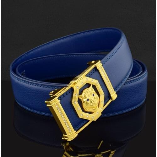 Fashion Golden High Quality belt men blue luxury famous brand genuine leather designer ceinture homme Waist Strap animal picture