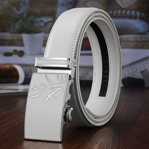 2020 new shelves , fashion simple white metal mens belts , High quality men automatic buckle plus long mens belt 150 160