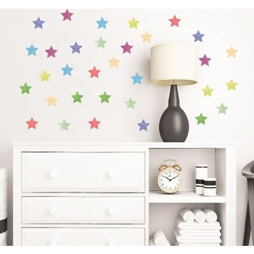 Modern Simple Pattern Colorful Shape Wall Stickers Stars Clouds Paws Triangles for Kids Room Nursery Room Art Decals Home Decor