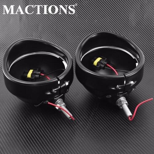 LED Fog Lights Outer Cover Trim Bracket Aluminum Housing With 4.5" Visor Style Trim Ring For Harley Softail Models 1991-2013