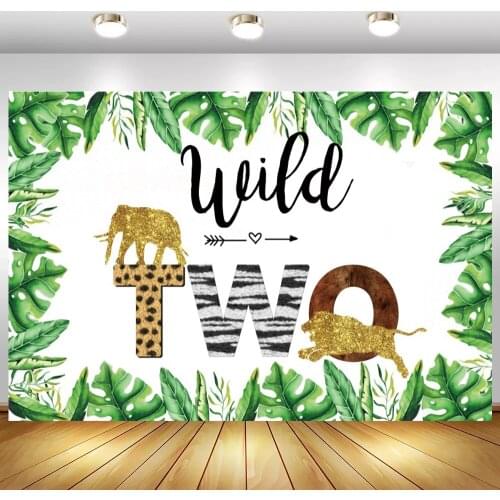 Tropical Jungle Wild One Two Birthday Photo Background Golden Shadow Elephant Lion Animals Safari Party Backdrop Photography