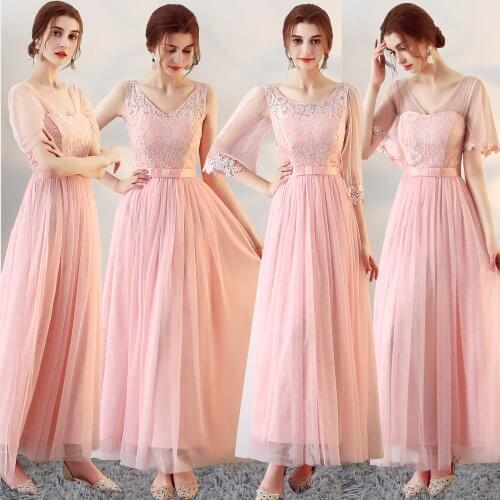 Women Half Sleeve Long Pink Bridesmaid Dresses A-Line Homecoming Prom Robe Bride Guests Wedding Party Dress Sweet Memory