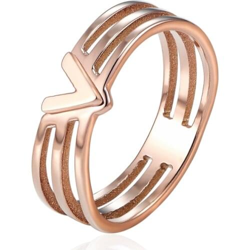Hot Sale 316L Stainless Steel Rings For Women Rose Gold Colour Brand V Letter Triangle Cute Rings Jewelry Gift Wholesale