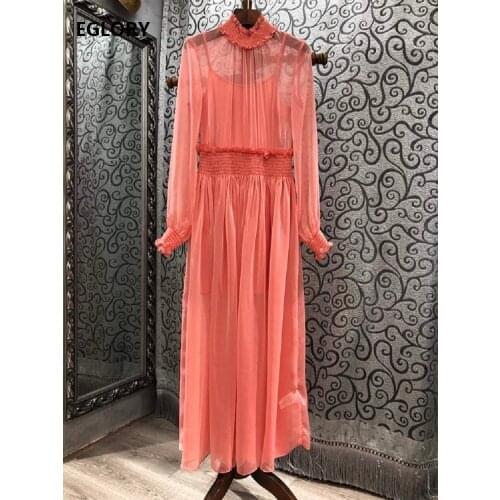 Luxury Long Dress 2021 Spring Summer Style Women Ruffled Collar Elastic Waist Long Sleeve Elegant Party Long Maxi Dress Vestidos