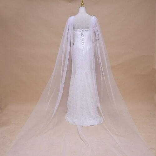 ZMG19 Elegant 3M Long Bride Shawl Tulle with Rhinestones Wedding Cape Appilqued Crystals Pearls for Strapless Dress Womens cape