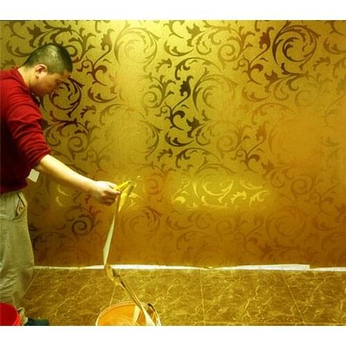 Gold foil wallpaper golden silver European-style ranunculus vetch leaf ceiling living room bedroom TV background wallpaper