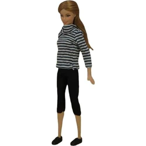 1/6 Fashion Doll Outfit Long Sleeve Shirt Top Black Cropped Pants Trousers for Barbie Doll Clothes Clothing 30cm Dolls Accessory