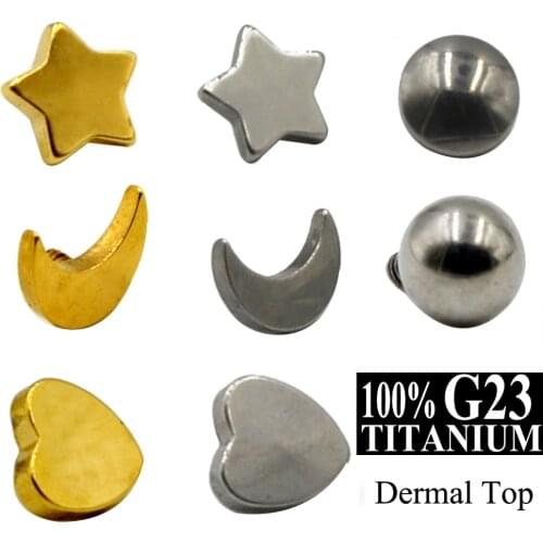 1Pc G23 Grade Titanium Star&Moon&Heart Dermal Anchor Top Micro Dermal Drivers Surface Piercing Body Jewelry