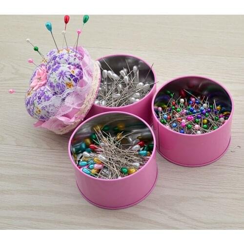 100/300PCS/Set DIY Pearl Head Pins Mixed Colors Straight Quilting Needles PortableDIY Sewing Crafts Pins With Box Pin Cushion