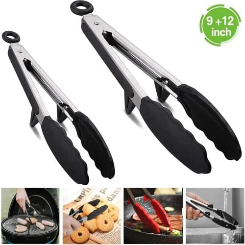 2PCS Cooking Tongs with Silicone Tips Stainless Steel Cooking Tongs Anti-Slip Bread Tongs for Kitchen Use