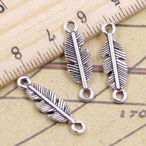 40pcs Charms Feather Leaf Link Connection 22x7mm Antique Bronze Silver Color Pendants Making DIY Tibetan Finding Jewelry