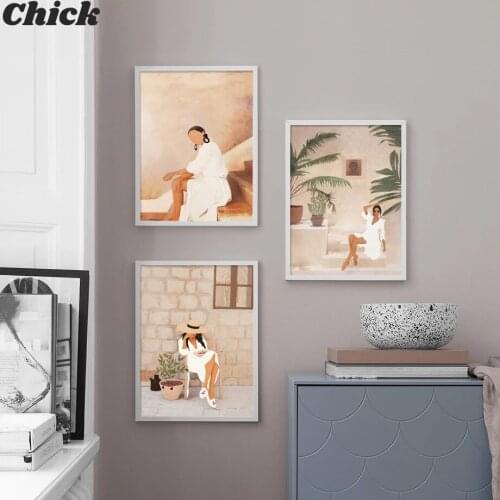 Abstract Fashion Girl Summer Read Stairs Rest Wall Art Canvas Painting Nordic Posters And Prints Decor Pictures For Living Room