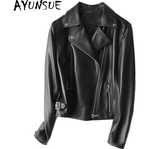 AYUNSUE 2020 Women Genuine Leather Jacket Motorcycle Natural Sheepskin Coat Female Spring Autumn Outerwear Short Jackets YY1821A