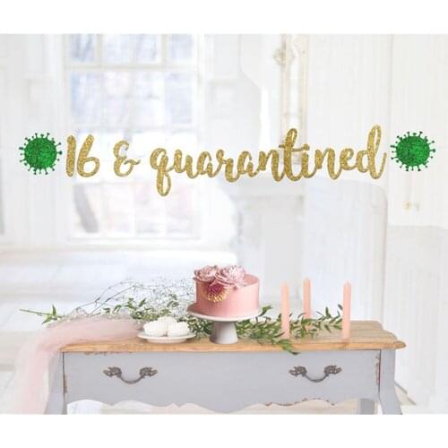 Custom Age glitter Quarantined 16th birthday banner, 18th 21st Birthday Quarantined banners, social distancing birthday garland