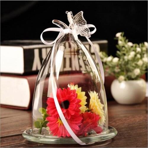 Free Shipping Butterfly Top Glass Dome Vase Home Decoration Transparent Glass Base Cover Friend Gift Wedding Live Prop