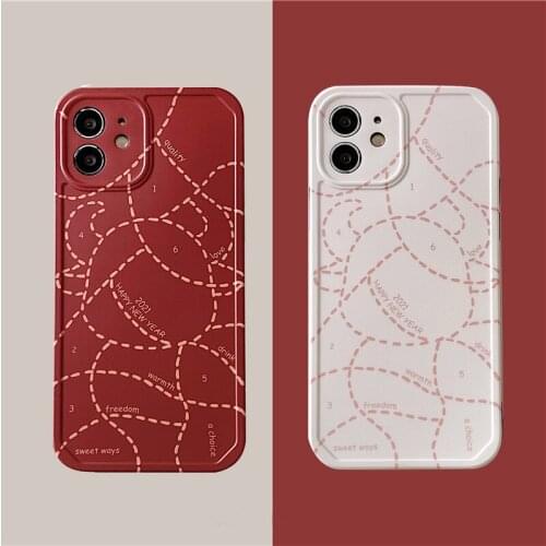 Retro line art doodle bull kawaii Japanese Phone Case for apple iPhone 12 11 Pro Max Xr Xs Max 7 8 Plus x 7Plus case Cute Cover