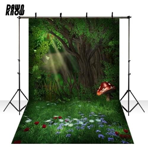 DAWNKNOW Polyester Backdrop Alice in Wonderland Mushroom Forest Vinyl Photography Background For Children Studio Props F1629