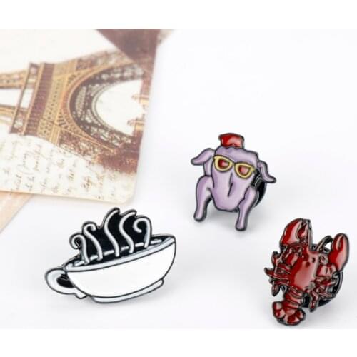 3 Style TV Friends Brooches Pins Crayfish Sofa Coffee Christmas Turkey Lobster Enamel Badge Coat Jewelry Gift For Kids Friend