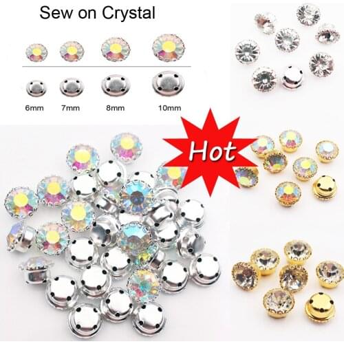 6mm7mm8mm10mm Round Glass Stone Crystal With Gold Lace Claw setting Nice Colors Sew On Rhinestone Beads Bags Wedding Dress Diy