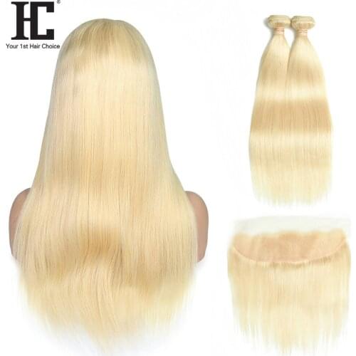 HC 613 Bundles With 13x4 Frontal Brazilian Straight Hair Blonde Bundles With Frontal Closure 2 3 Bundles With Lace Frontal Remy