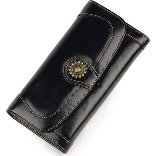 Classic Women Genuine Leather Long Hasp Purse Zipper Coin Wallet High Quality