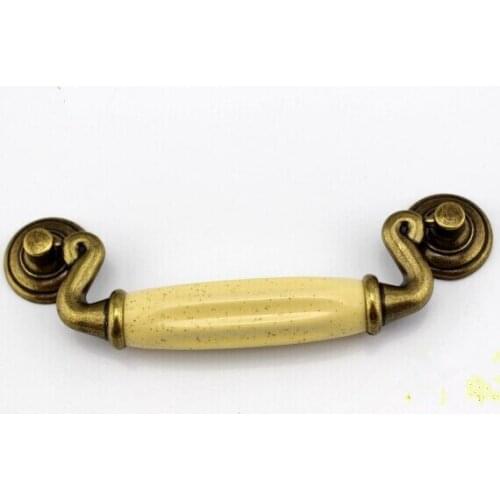 115mm Cream Ceramic Kitchen Cabinet Knobs Antique Shaky Handles Bronze Zinc Alloy Drawer Wardrobe Handles Pulls Knobs TC59