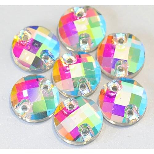 Roound Grid Crystal AB Glass Sew On Rhinestone Round стразы Sew On Rhinestone Glitter Strass For Wedding Dress B1095