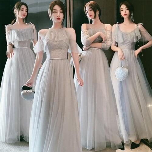 Bridesmaids Dresses Illusion Spaghetti Straps V-Neck Beading Sequined Lace Tulle Off The Shoulder Women Wedding Party Gown E187
