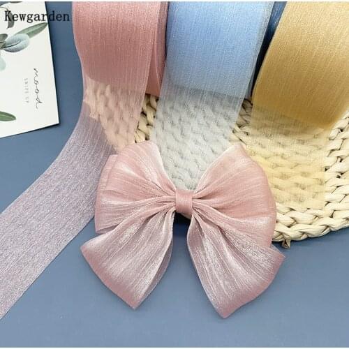 Kewgarden Wholesale 6CM Stripe Wrinkle Tulle Ribbon Handmade Tape Voile Ribbons DIY Bowknot Accessories Riband 50 Yards