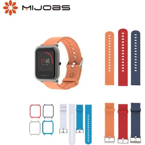 Mijobs 20mm Wrist Strap Hard Plastic PC Shell Protective Case Cover for Huami Amazfit Bip BIT PACE Lite Smart watch Correa Strap